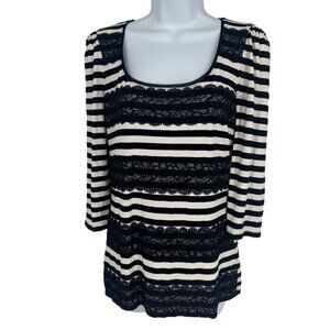 White House Black Market Womens Lace Stripe 3/4 Sleeve T-Shirt Size M